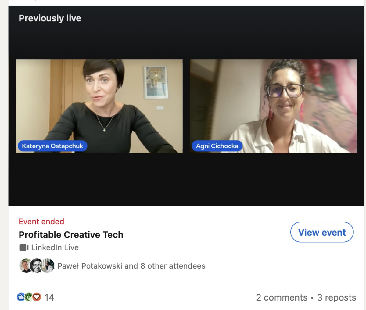 Profitable Creative Tech LinkedIn Live with Kateryna Ostapchuk and Agni Cichocka.